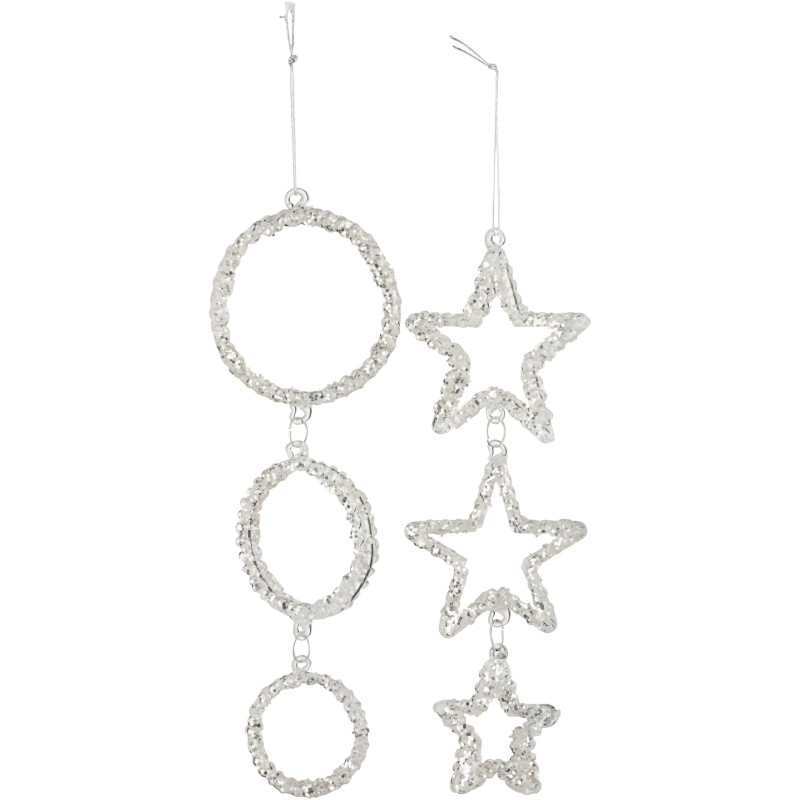 Suspension de Noël Étoile & Cercle en Verre Argenté Avec paillettes (Lot de 2) - 1