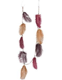 Guirlande de Noël en Plume Rose Bordeaux Ocre - 1