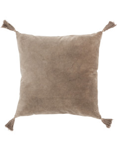 Coussin Carré Nivra 45x45 en Coton Marron Effet velours Avec pompons - 1