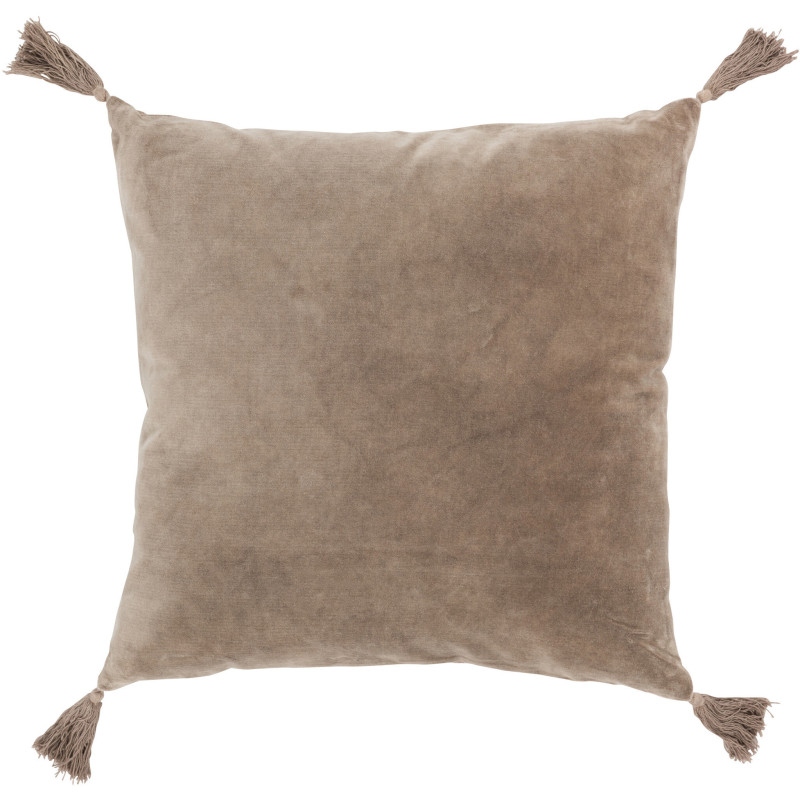Coussin Carré Nivra 45x45 en Coton Marron Effet velours Avec pompons - 1