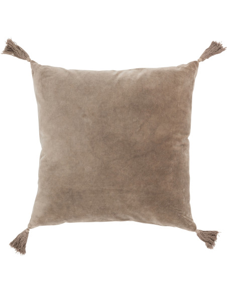 Coussin Carré Nivra 45x45 en Coton Marron Effet velours Avec pompons - 1