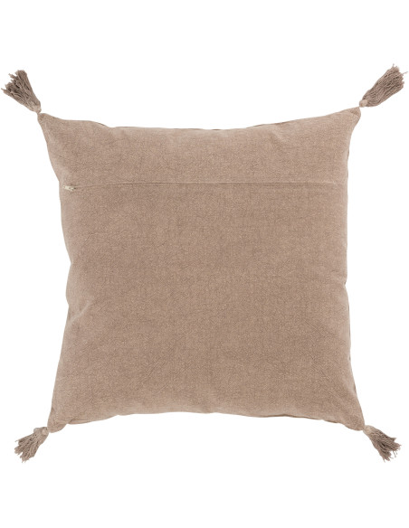 Coussin Carré Nivra 45x45 en Coton Marron Effet velours Avec pompons - 2