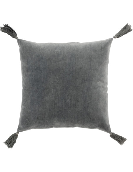 Coussin Carré Nivra 45x45 en Coton Gris Effet velours Avec pompons - 1