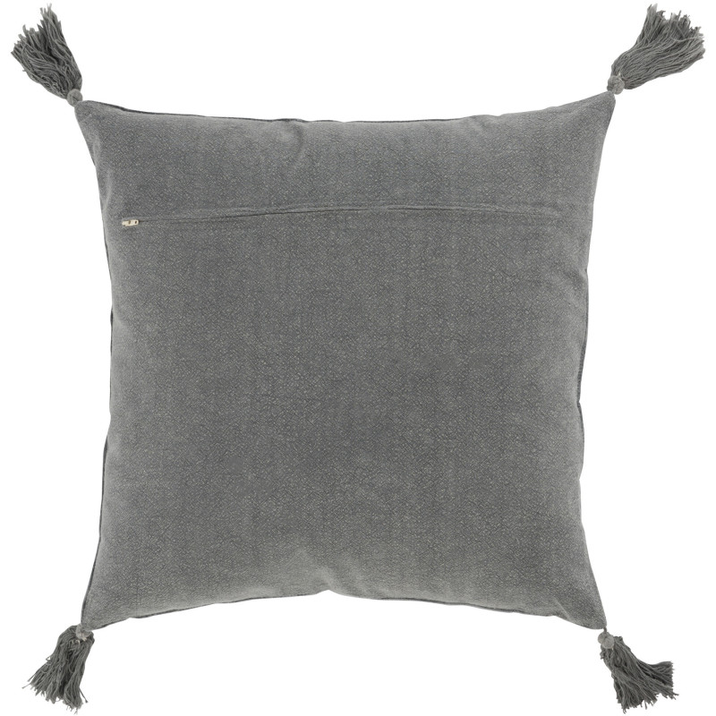 Coussin Carré Nivra 45x45 en Coton Gris Effet velours Avec pompons - 3