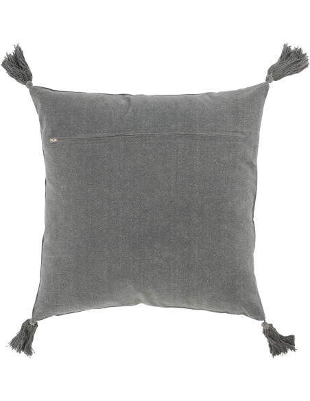 Coussin Carré Nivra 45x45 en Coton Gris Effet velours Avec pompons - 3
