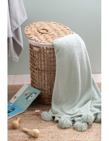 Plaid 130x170 Sweetness en Polyester Vert clair avec pompons - 2