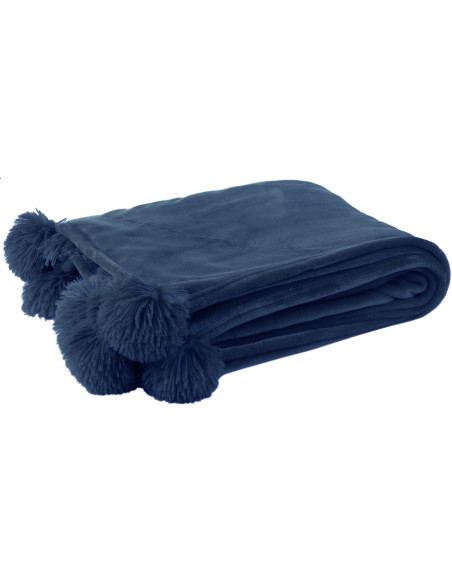 Plaid 130x170 Sweetness en Polyester Bleu avec pompons - 1