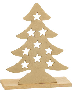Photophore original Sapin étoilé Hauteur 25 cm en Métal Doré Bois Naturel Aksel - 1