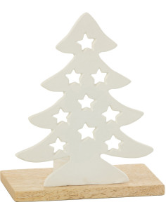 Photophore original Sapin étoilé Hauteur 18 cm en Métal Blanc Bois Naturel Aksel - 1
