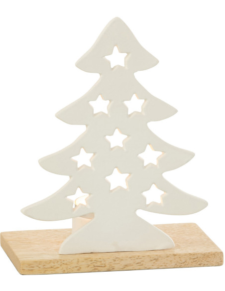 Photophore original Sapin étoilé Hauteur 18 cm en Métal Blanc Bois Naturel Aksel - 2