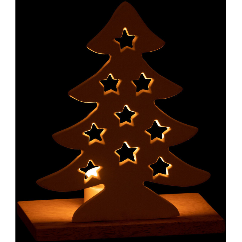 Photophore original Sapin étoilé Hauteur 18 cm en Métal Blanc Bois Naturel Aksel - 3