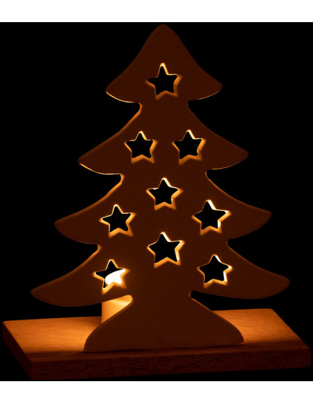 Photophore original Sapin étoilé Hauteur 18 cm en Métal Blanc Bois Naturel Aksel - 3