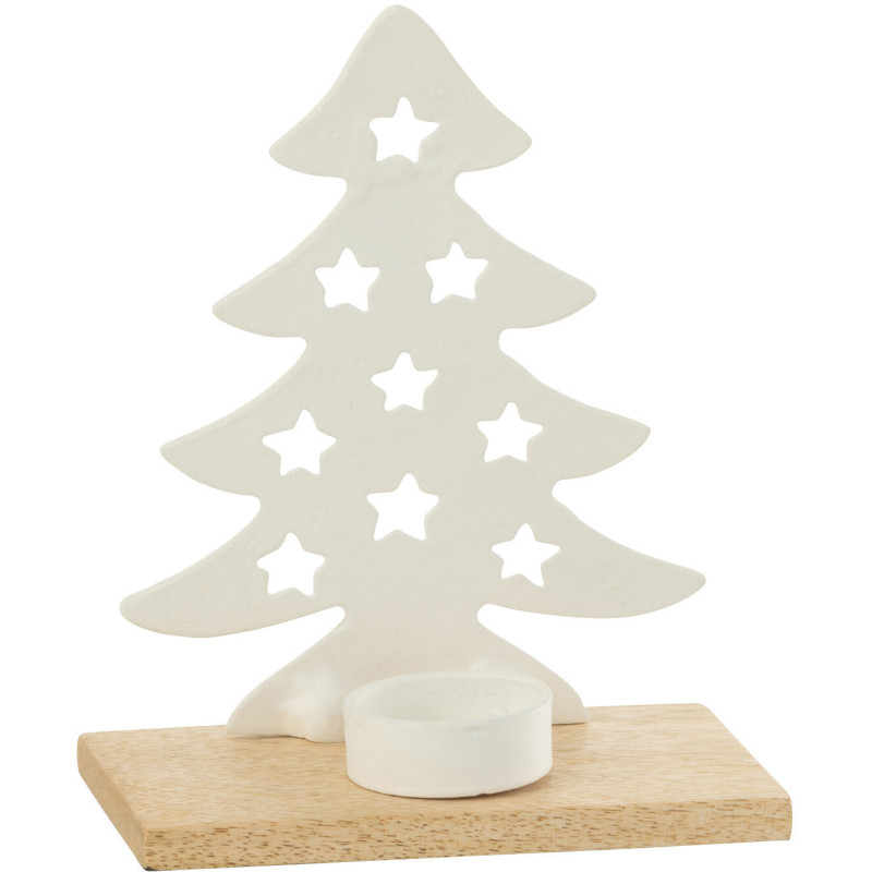 Photophore original Sapin étoilé Hauteur 18 cm en Métal Blanc Bois Naturel Aksel - 4