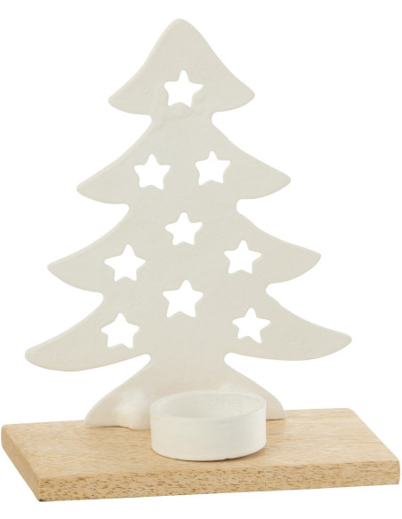 Photophore original Sapin étoilé Hauteur 18 cm en Métal Blanc Bois Naturel Aksel - 4