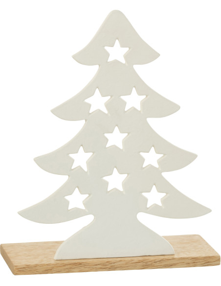 Photophore original Sapin étoilé Hauteur 25 cm en Métal Blanc Bois Naturel Aksel - 1