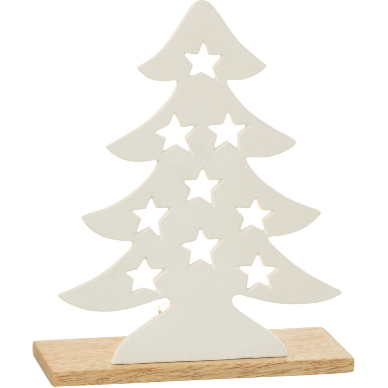 Photophore original Sapin étoilé Hauteur 25 cm en Métal Blanc Bois Naturel Aksel - 2
