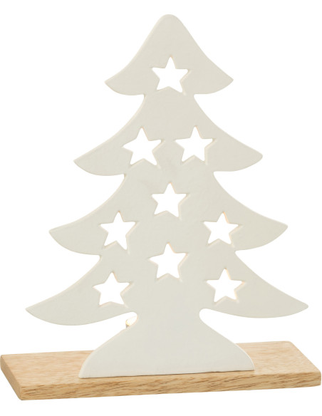 Photophore original Sapin étoilé Hauteur 25 cm en Métal Blanc Bois Naturel Aksel - 2
