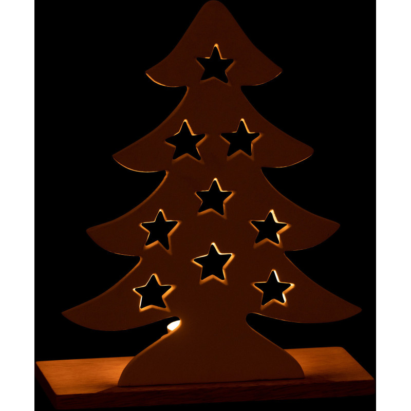 Photophore original Sapin étoilé Hauteur 25 cm en Métal Blanc Bois Naturel Aksel - 3