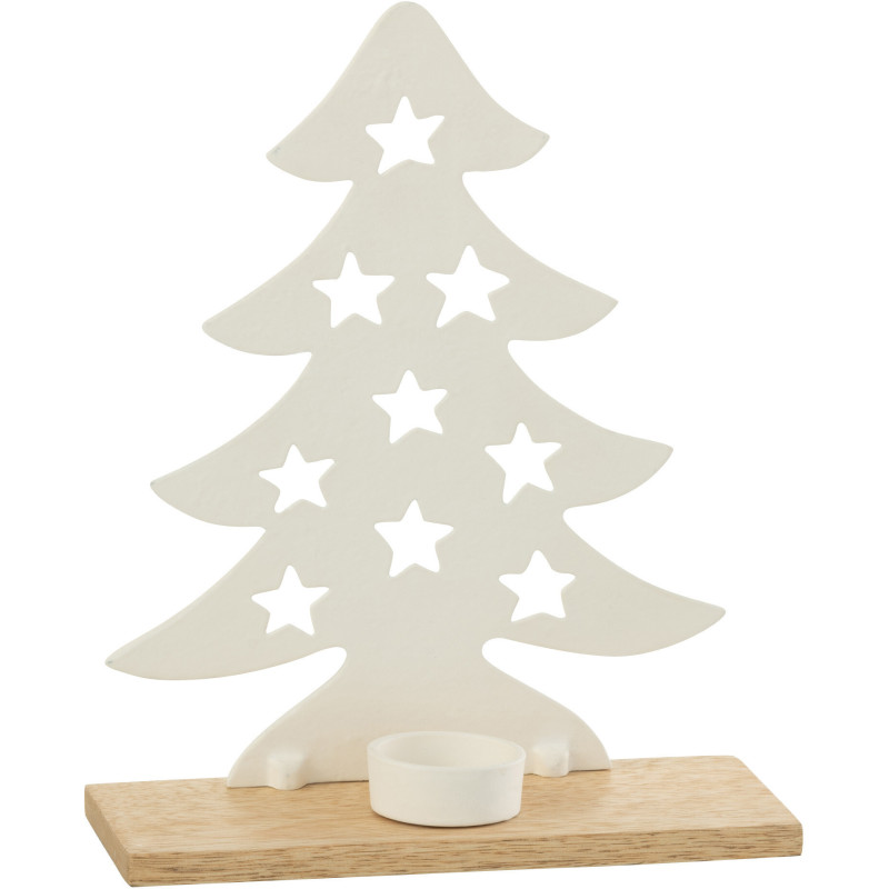 Photophore original Sapin étoilé Hauteur 25 cm en Métal Blanc Bois Naturel Aksel - 4