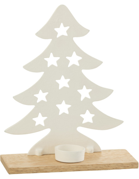 Photophore original Sapin étoilé Hauteur 25 cm en Métal Blanc Bois Naturel Aksel - 4