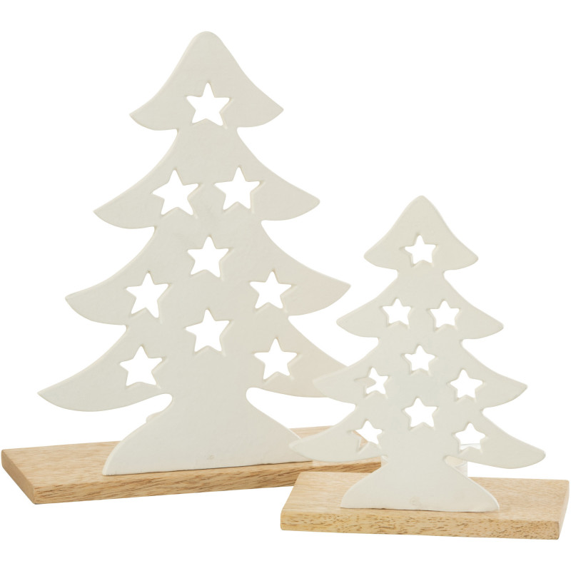 Photophore original Sapin étoilé Hauteur 25 cm en Métal Blanc Bois Naturel Aksel - 5