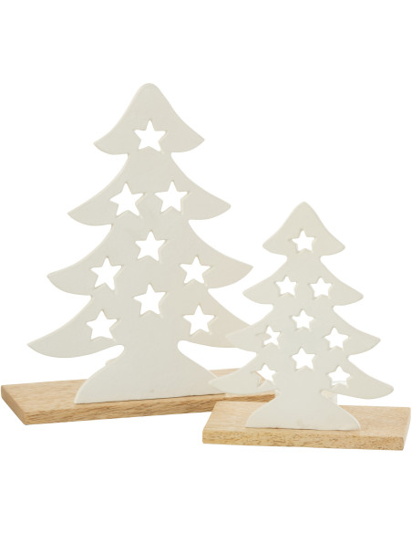 Photophore original Sapin étoilé Hauteur 25 cm en Métal Blanc Bois Naturel Aksel - 5