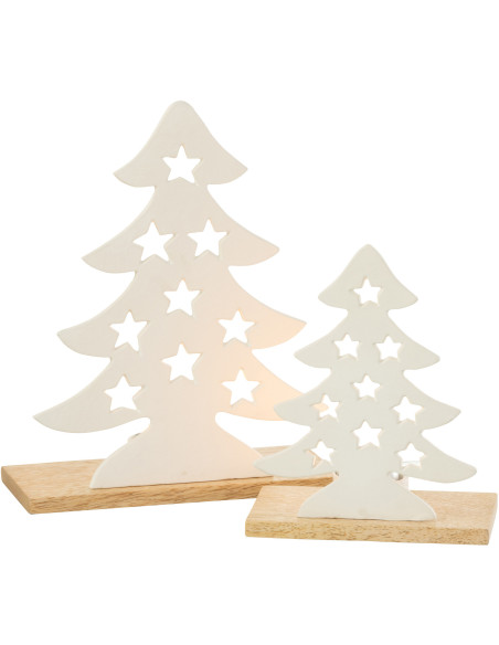 Photophore original Sapin étoilé Hauteur 25 cm en Métal Blanc Bois Naturel Aksel - 6