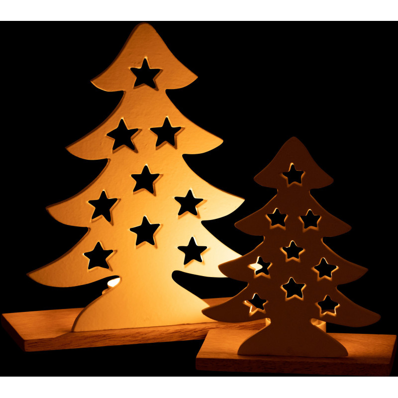 Photophore original Sapin étoilé Hauteur 25 cm en Métal Blanc Bois Naturel Aksel - 7