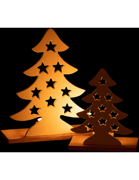 Photophore original Sapin étoilé Hauteur 25 cm en Métal Blanc Bois Naturel Aksel - 7