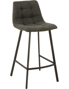 Tabouret de bar avec dossier Stéphane en Tissu Gris foncé Chiné Métal Noir - 1