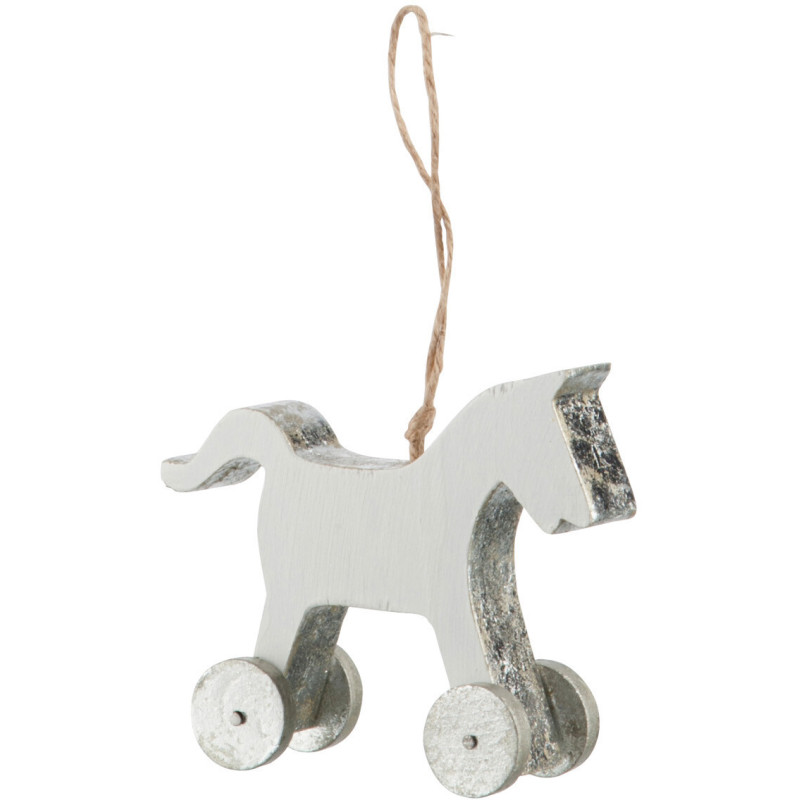 Suspension de Noël Cheval en Bois d'eucalyptus Argenté - 1