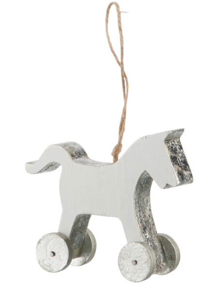 Suspension de Noël Cheval en Bois d'eucalyptus Argenté - 1