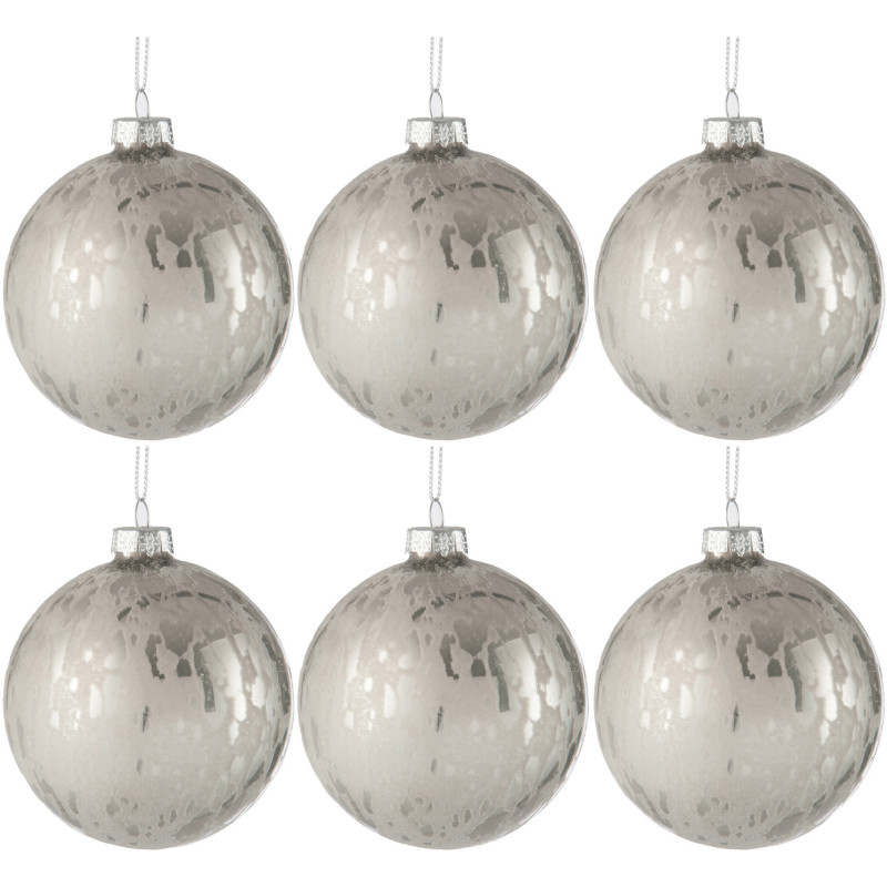 Boule de Noël en Verre Argenté Effet mat et brillant (Lot de 6) - 1