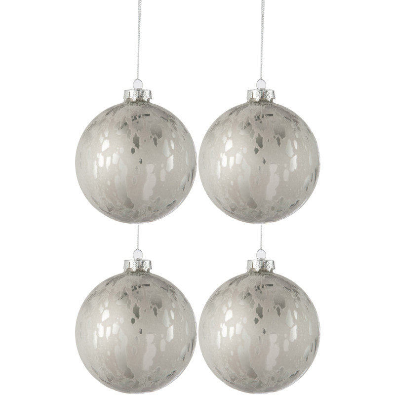 Boule de Noël XL en Verre Argenté Effet mat et brillant (Lot de 4) - 1