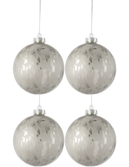 Boule de Noël XL en Verre Argenté Effet mat et brillant (Lot de 4) - 1
