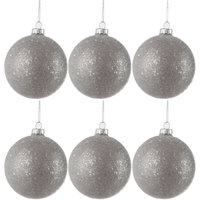Boule de Noël en Verre Gris Avec paillettes (Lot de 6) - 1