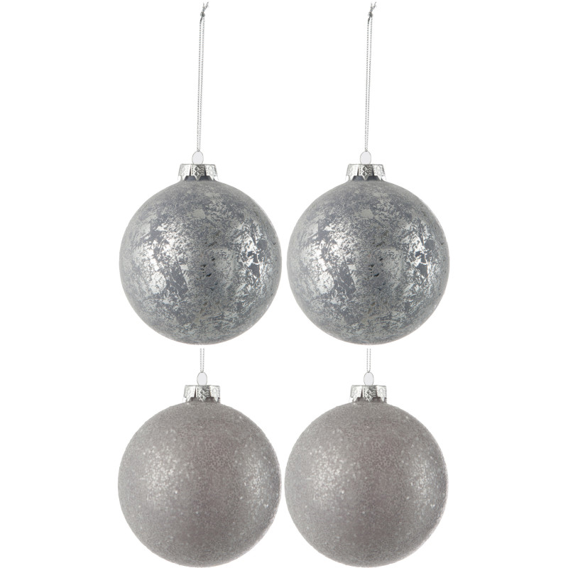 Boule de Noël en Verre Gris Effet vielli (Lot de 4) - 1