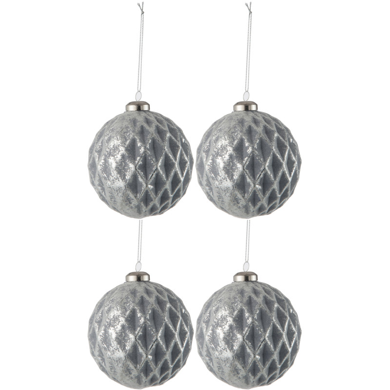 Boule de Noël en Verre Gris Motif losanges (Lot de 4) - 1
