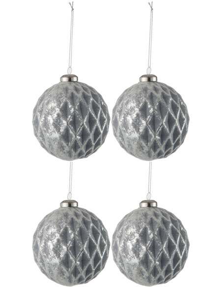 Boule de Noël en Verre Gris Motif losanges (Lot de 4) - 1