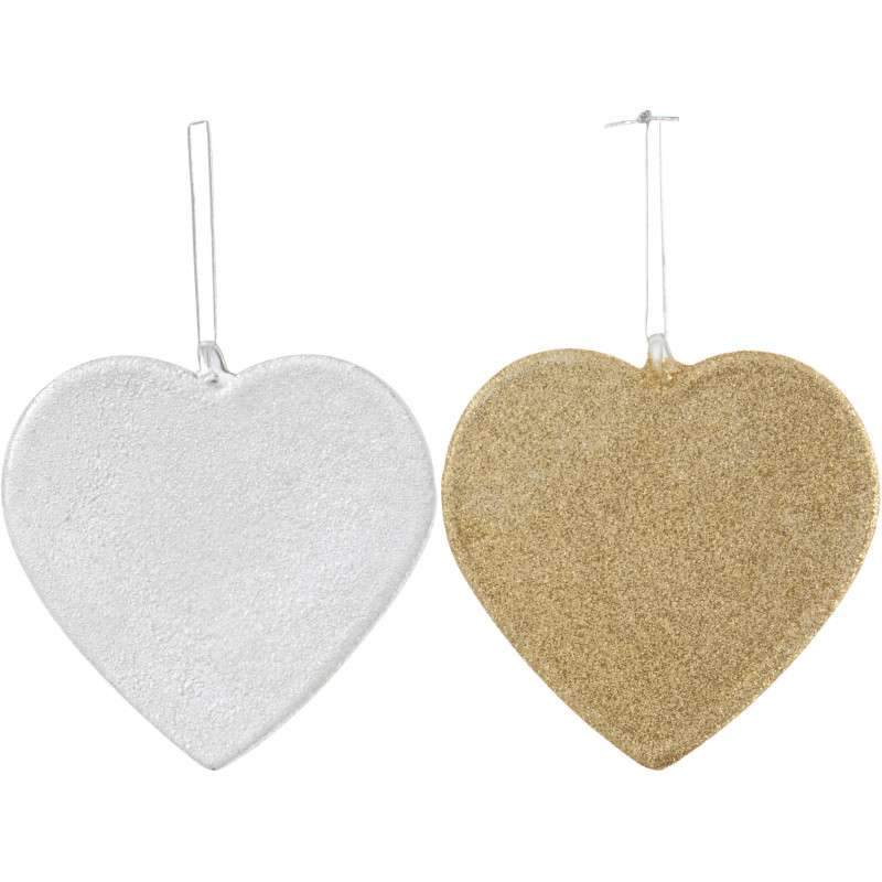 Suspension de Noël Coeur en Verre Doré Blanc (Lot de 2) - 1