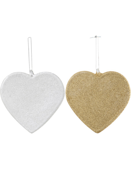 Suspension de Noël Coeur en Verre Doré Blanc (Lot de 2) - 1