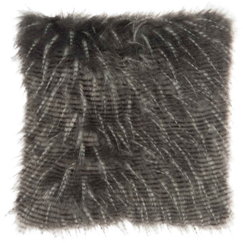 Coussin Carré Peggy 50x50 en Fausse fourrure Gris Blanc - 1