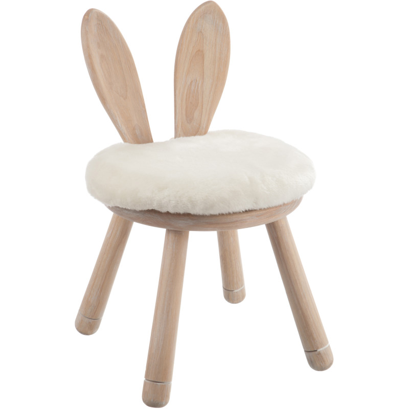 Chaise originale lapin bois naturel coussin blanc - 1