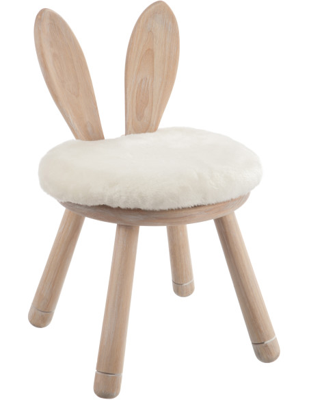 Chaise originale lapin bois naturel coussin blanc - 1