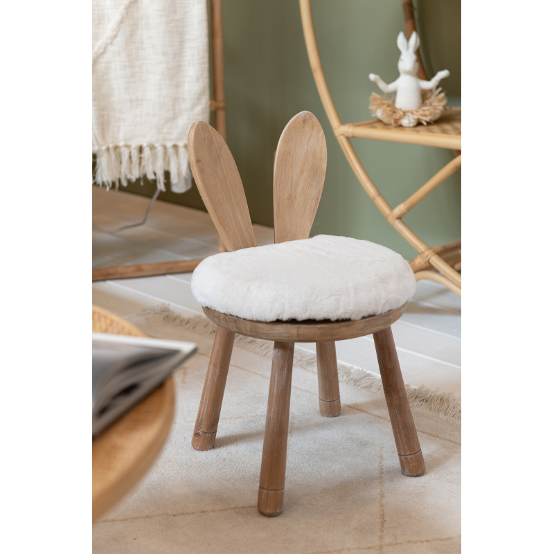 Chaise originale lapin bois naturel coussin blanc - 2
