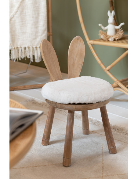 Chaise originale lapin bois naturel coussin blanc - 2