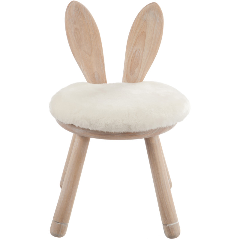 Chaise originale lapin bois naturel coussin blanc - 3