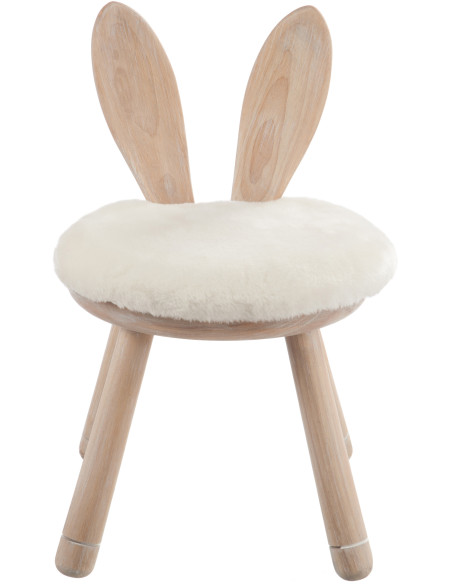 Chaise originale lapin bois naturel coussin blanc - 3