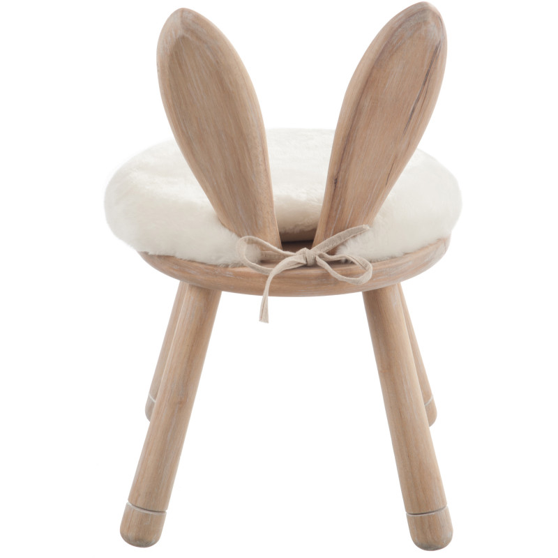 Chaise originale lapin bois naturel coussin blanc - 5