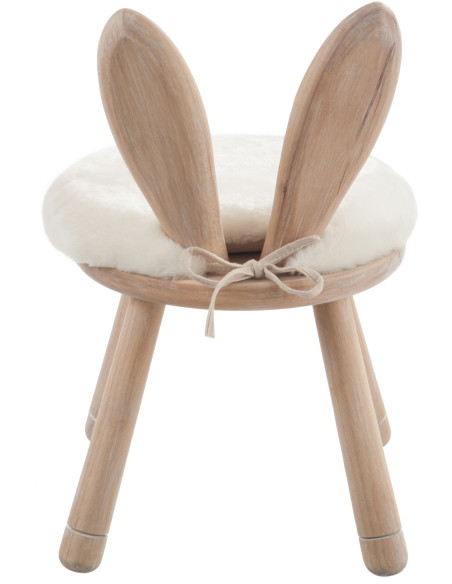 Chaise originale lapin bois naturel coussin blanc - 5